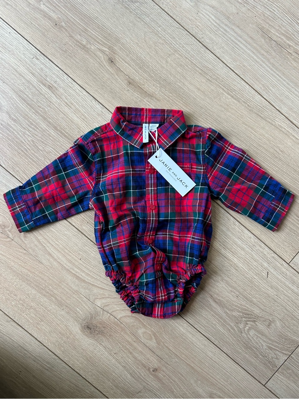 Janie and Jack Red and Blue Plaid Baby Romper